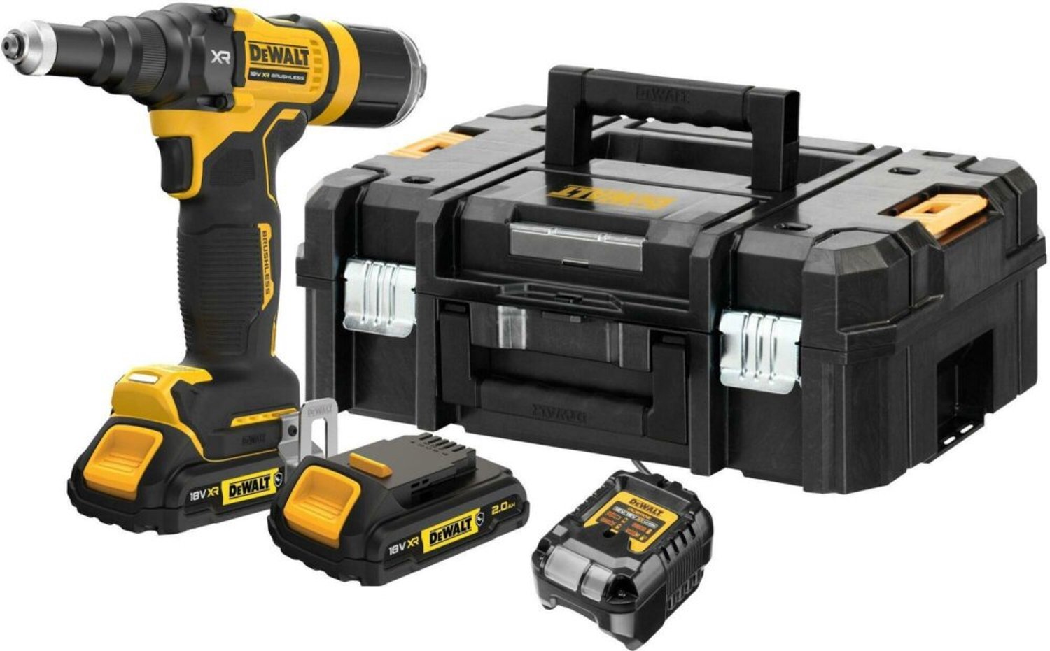 DeWALT Gereedschap - 18V Accu Klinknagelpistool, 2x accu's 1,7 Ah POWERSTACK, lader DCF414E2GT