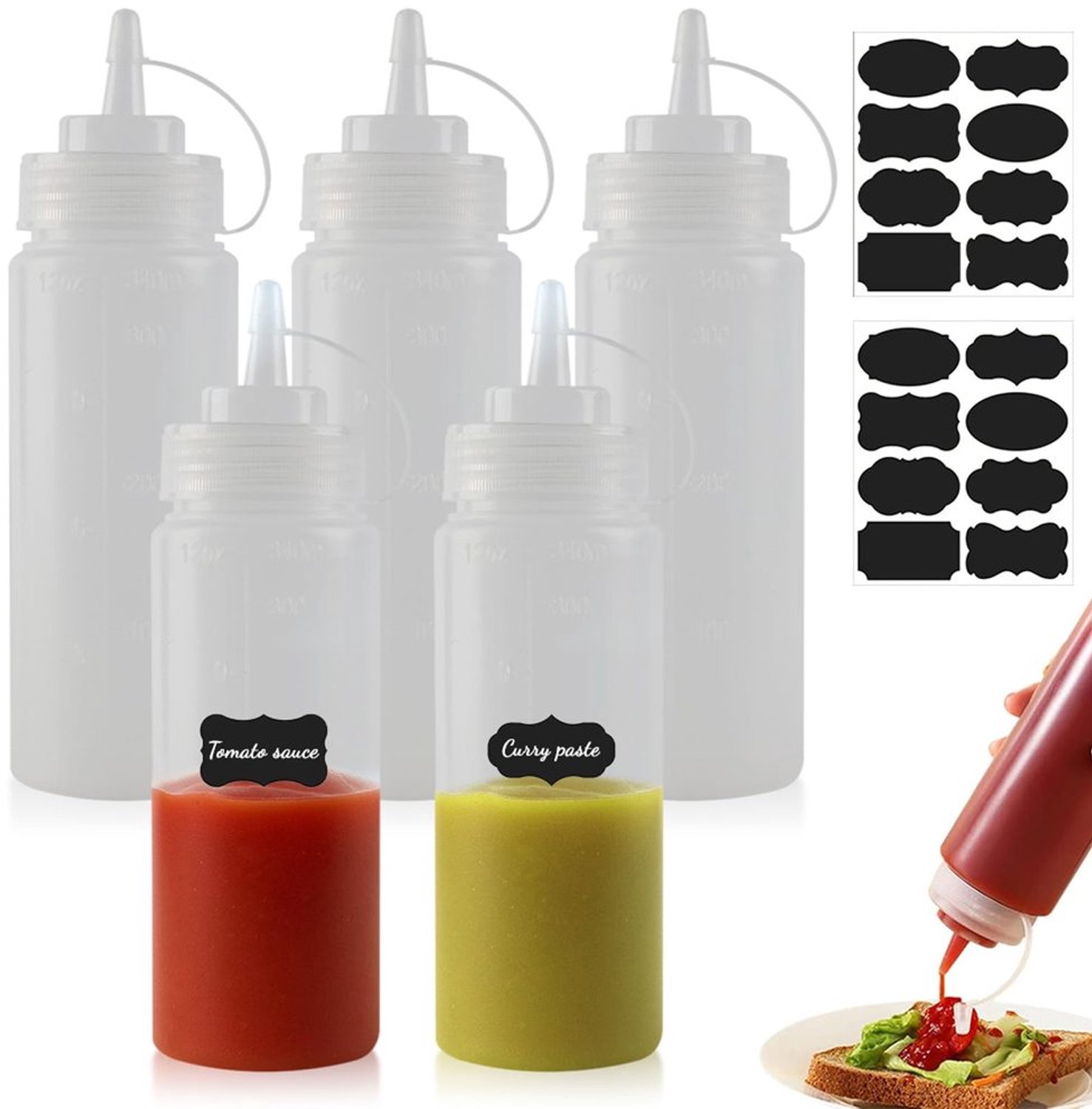 Set van 5 Knijpflessen voor Sauzen, BPA-vrij