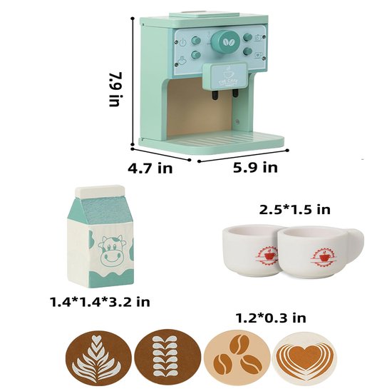 Montessori houten koffiezetapparaat set – houten koffiezetapparaat speelgoed voor kinderen – keukenaccessoires voor rollenspellen voor peuters – cadeau voor meisjes en jongens – Groen — afbeelding 3