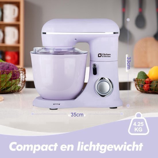Keukenmachine Elektrisch - 1300 W Vermogen - 4,5 Liter Mengkom - 10 Snelheden - Lila - Staande Mixer — afbeelding 3