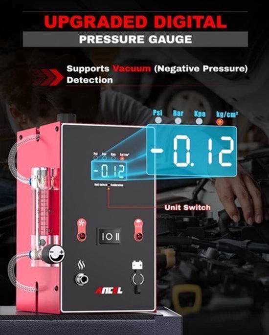 Rookmachine Auto Digitale Rookmachine Met Ingebouwde Luchtcompressor - Vacuüm En Drukmeter - Voor Brandstofleidingen En Vacuümleidingen - Compact En Lichtgewicht — afbeelding 4