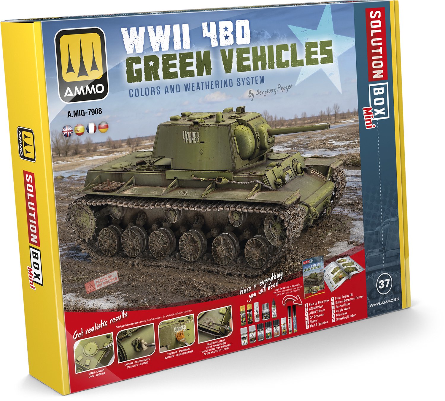 AMMO by Mig Jimenez Modelbouwdecoratie - MIG 7908 Mini Solution Box 37 - 4BO Green Sovjetvoertuigen WWII Effecten set
