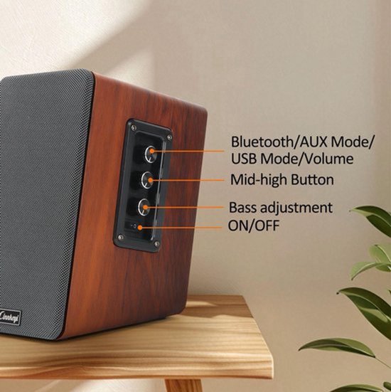 50W AC aangedreven boekenplank luidsprekers,Passieve 2.0 computerluidspreker met Bluetooth/RCA/AUX/USB-aansluitingen, TV/PC/laptop/draaitafelluidspreker met sterke bas — afbeelding 3