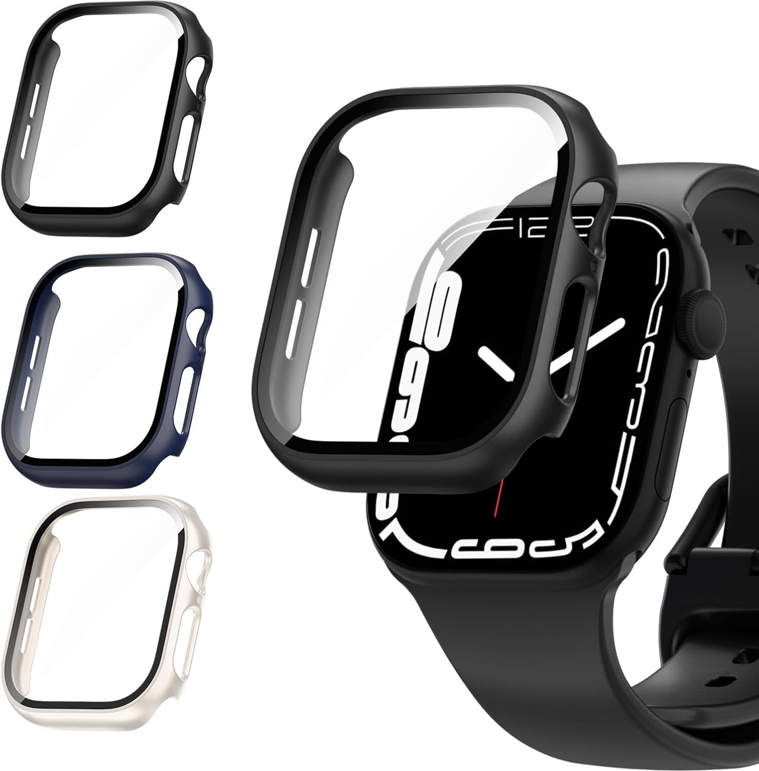 3-delige hoes met screenprotector, geschikt voor Apple Watch 41mm (serie 9/8/7)
