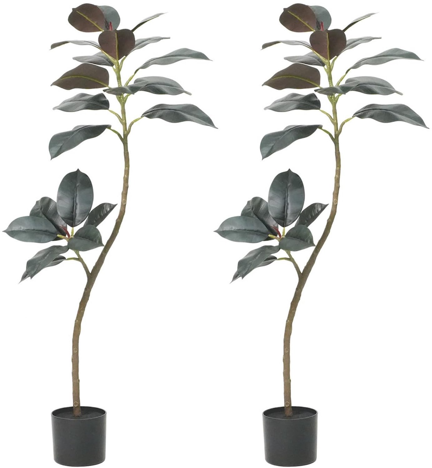 Set van 2 Kunstmatige Rubberbomen met Pot, 120 cm Hoog