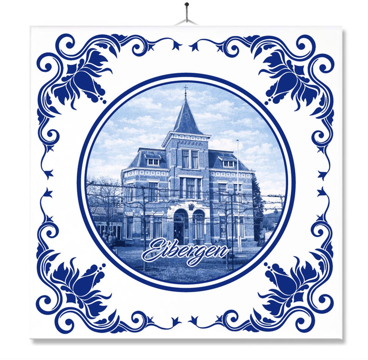 MC Living Tegel Met Opdruk | Eibergen | Delft Blauw | Cadeau | Inclusief Geschenkdoos | Standaard | Ophangsysteem Ontwerp 2
