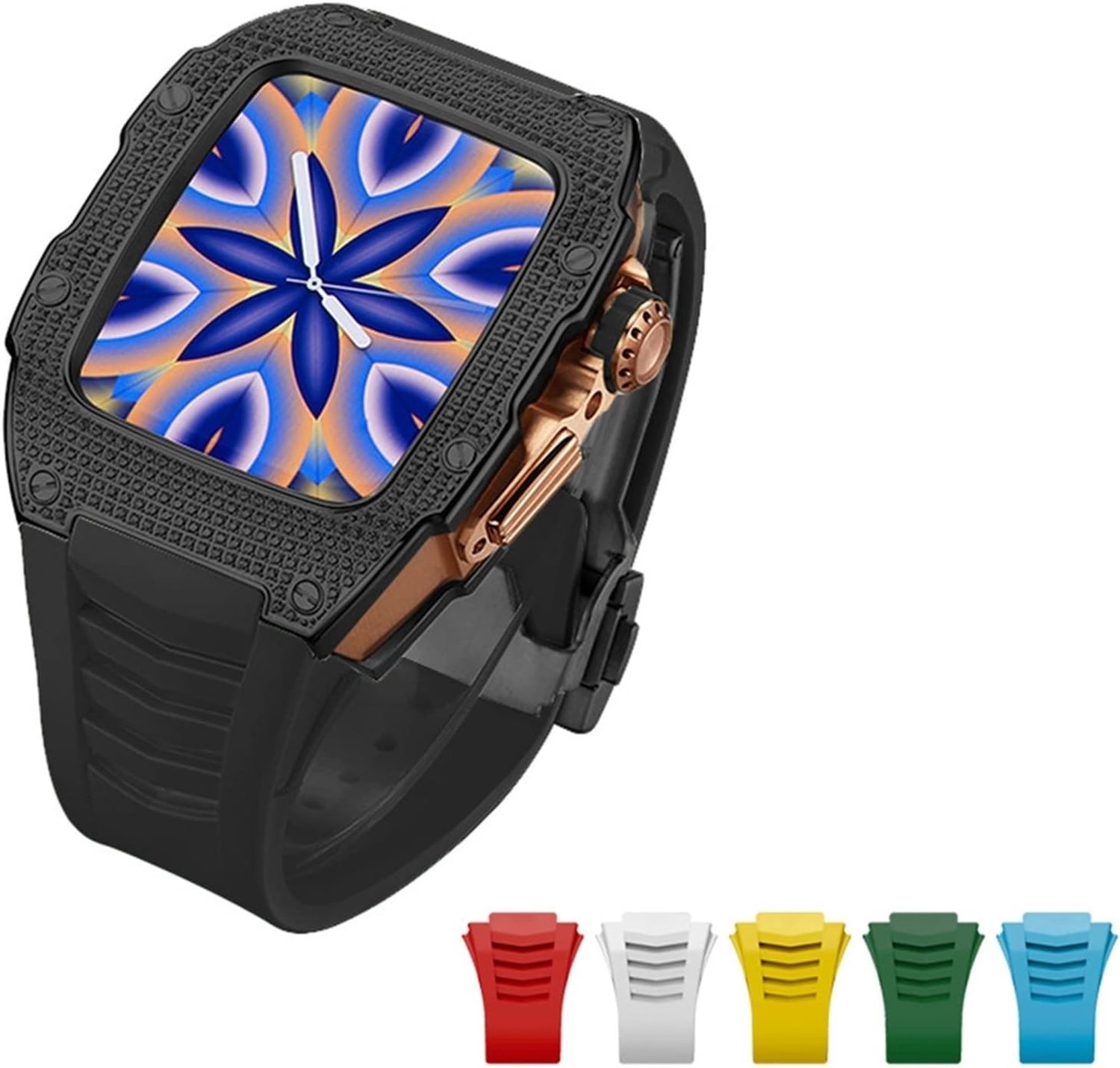 Geavanceerde Carbon Fiber Hoes met 6-delige Titanium Legering Kit voor Apple Watch 7 45mm - Luxe Diamanten Bescherming voor iWatch Series 6 5 4 SE 44mm, Duurzaam en Stijlvol