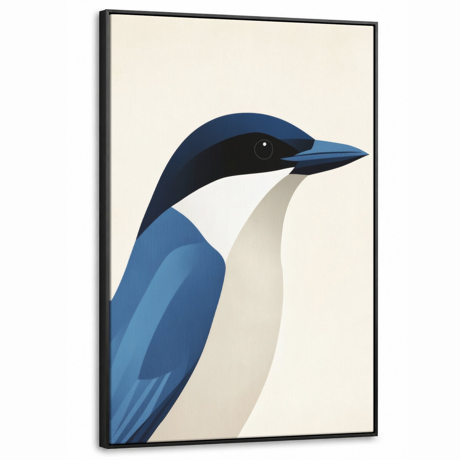 Canvas Schilderij met Baklijst XXL Canvas Schilderij met Baklijst 100x150cm - Illustratie - Blauw - Vogel - Muurdecoratie woonkamer - Slaapkamer decoratie - Kamer accessoires - Schilderijen op canvas met lijst groot