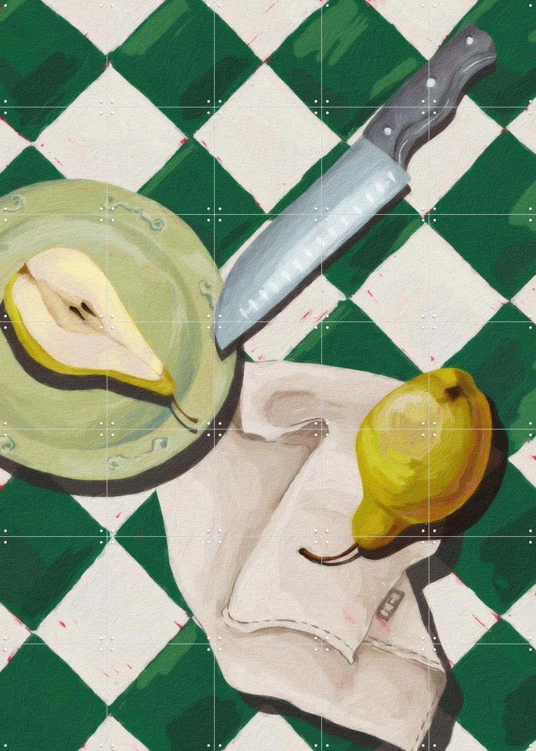 IXXI The Still Life With Pears, Marja van den Hurk - 100 x 140 cm - Grote wanddecoratie en posters - Realisme, Modern, Eetkamer, Keuken, Fruit Groen