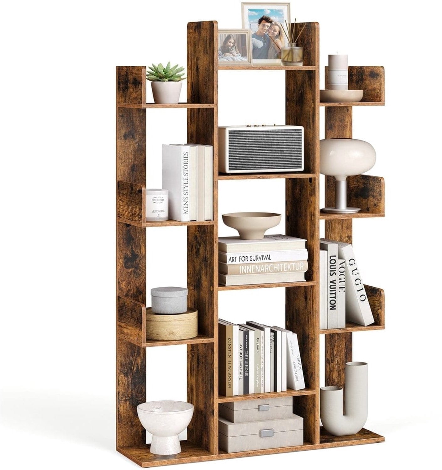 Klarven Boekenkast Bruin - 13-vaks Boekenkast - Boekenkastje - Bookcase - Opbergrek voor Woonkamer of Kantoor - Max 10kg per Plank - 86x25x140 cm