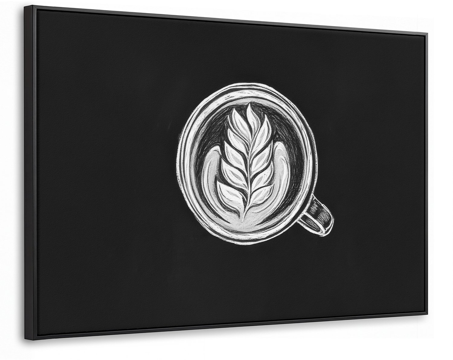 Canvas Schilderij met Baklijst XXL Canvas Schilderij met Baklijst 140x90cm - Krijttekening - Koffie - Latte art - Muurdecoratie woonkamer - Slaapkamer decoratie - Kamer accessoires - Schilderijen op canvas met lijst groot