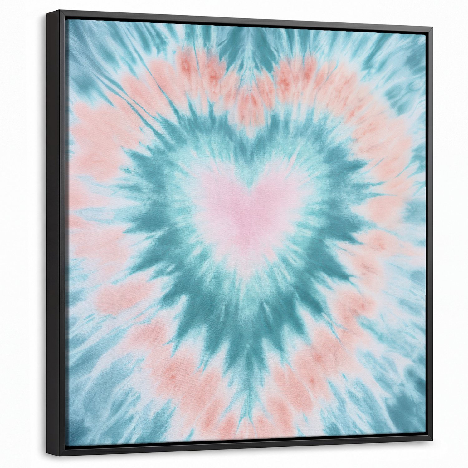 Canvas Schilderij met Baklijst 50x50cm - Hartvormig - Tie dye - Pasteltinten - Lichtgroen - Muurdecoratie woonkamer - Slaapkamer decoratie - Kamer accessoires - Schilderijen op canvas met lijst