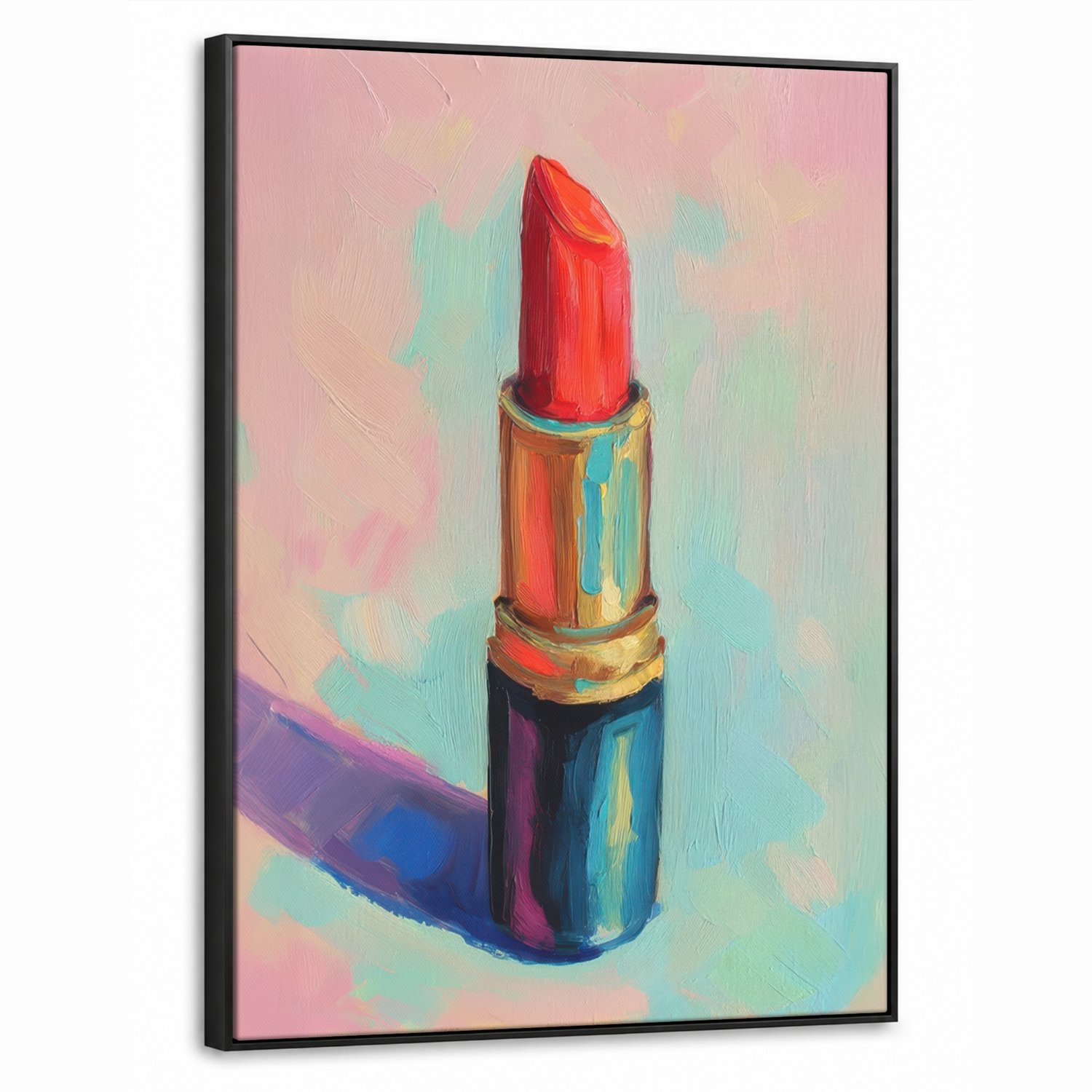 Canvas Schilderij met Baklijst 50x70cm - Lippenstift - Rood - Penseelstreken - Muurdecoratie woonkamer - Slaapkamer decoratie - Kamer accessoires - Schilderijen op canvas met lijst