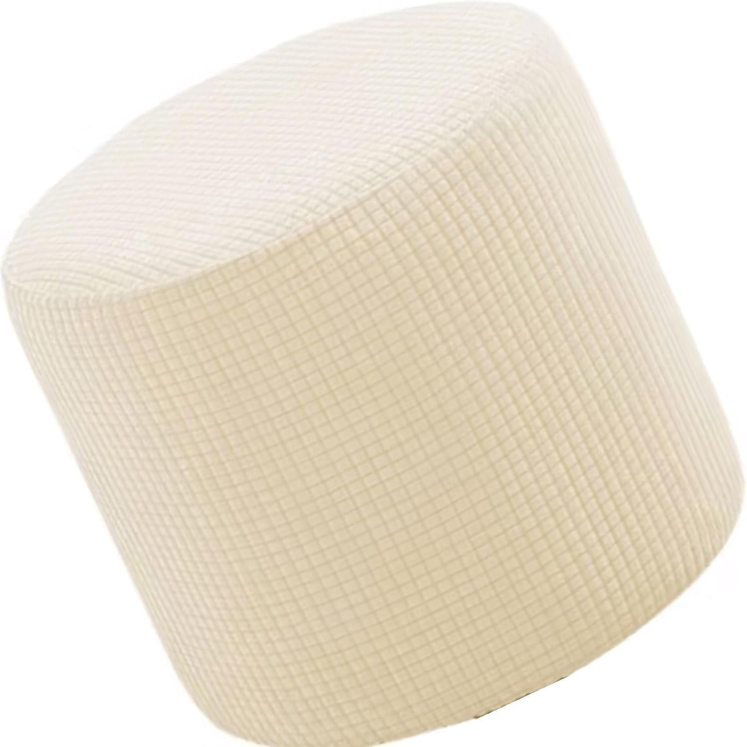Famanu Afwasbare en waterdichte hoes voor rond poef, stretch hoes met antislip onderkant, beschermhoes voor voetenbankje en kruk, geschikt voor woonkamer en slaapkamer (F, 45x45cm crème