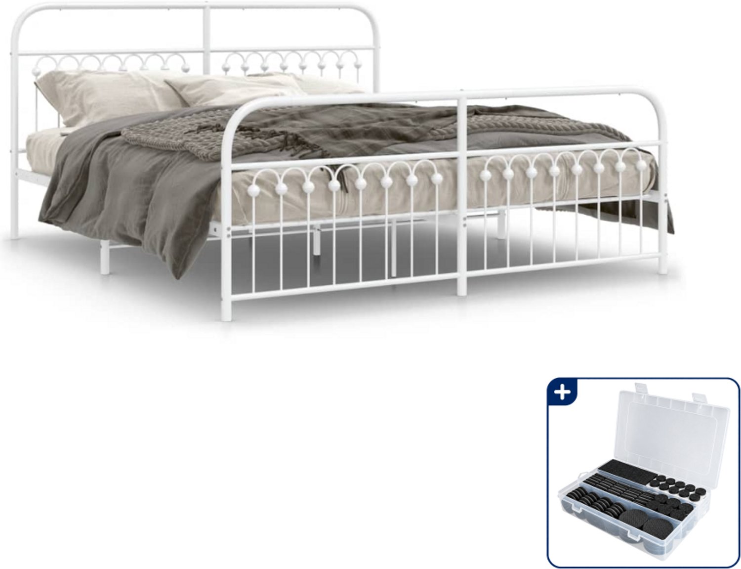 vidaXL bedframe - 183 x 213 cm - staal - wit - Inclusief antikrasvilt 177-delig