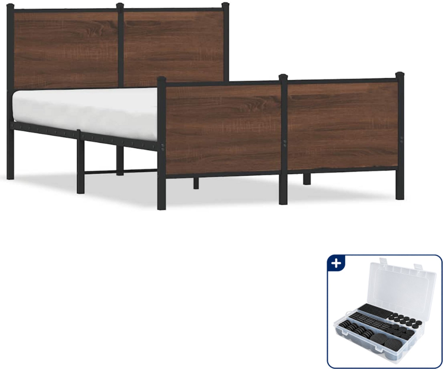 vidaXL bedframe - 120 x 200 cm - staal en bewerkt hout - bruineiken - Inclusief antikrasvilt 177-delig
