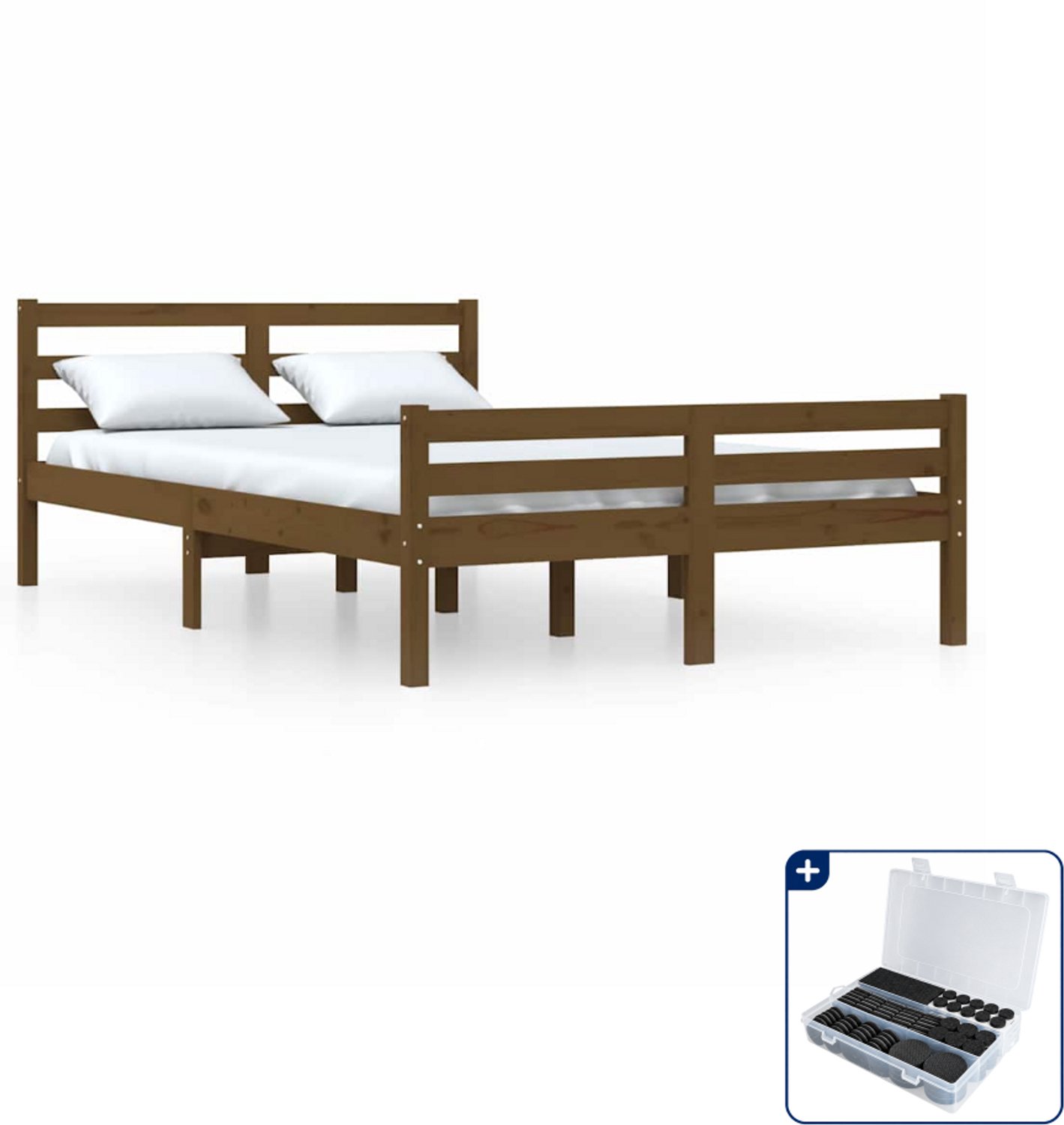 vidaXL bedframe - 140 x 190 cm - massief grenenhout - honingbruin - Inclusief antikrasvilt 177-delig