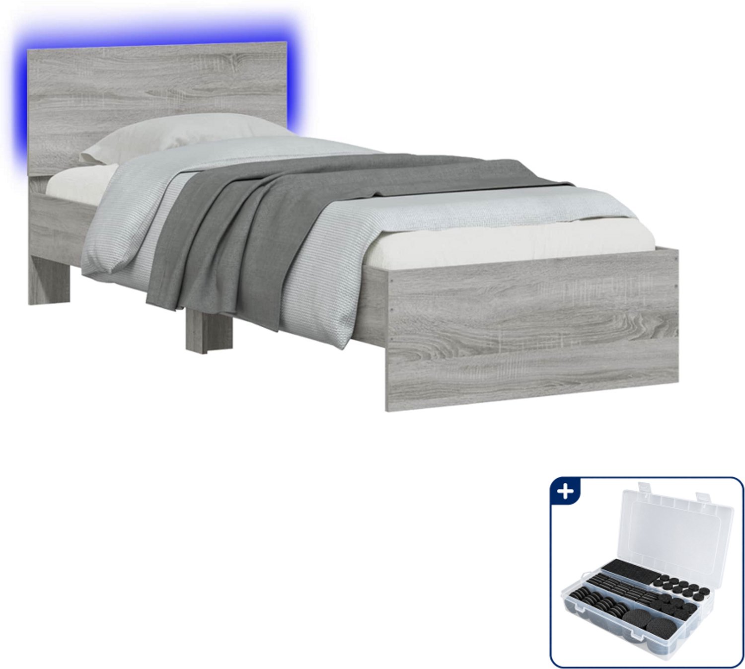 vidaXL bedframe met led - 80 x 200 cm - bewerkt hout - grijs sonoma - Inclusief antikrasvilt 177-delig