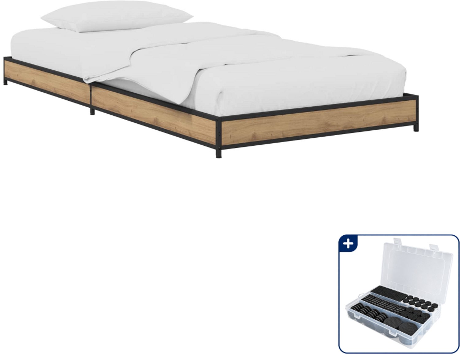 vidaXL bedframe - 80 x 200 cm - bewerkt hout - artisanaal eiken - Inclusief antikrasvilt 177-delig Bruin
