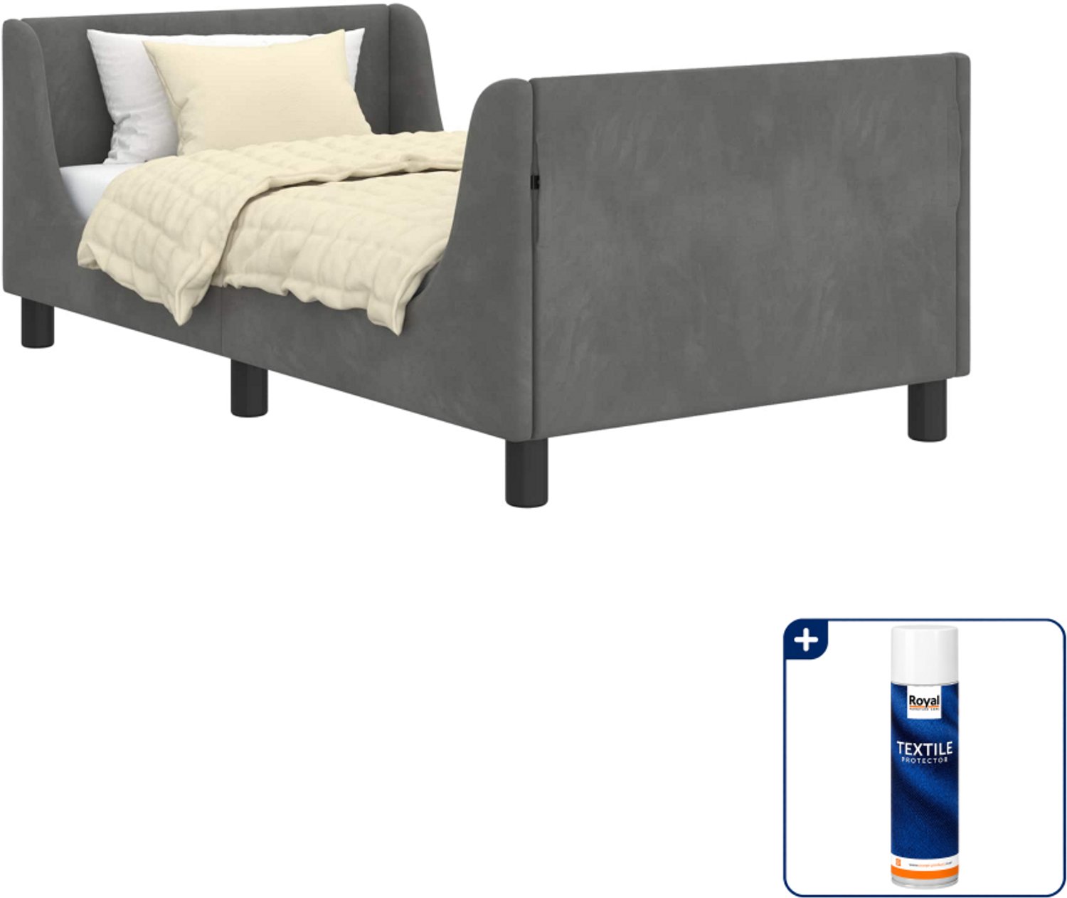 vidaXL kinderbedframe - 80 x 160 cm - bewerkt hout - donkergrijs - Inclusief textielbeschermer 500 ml