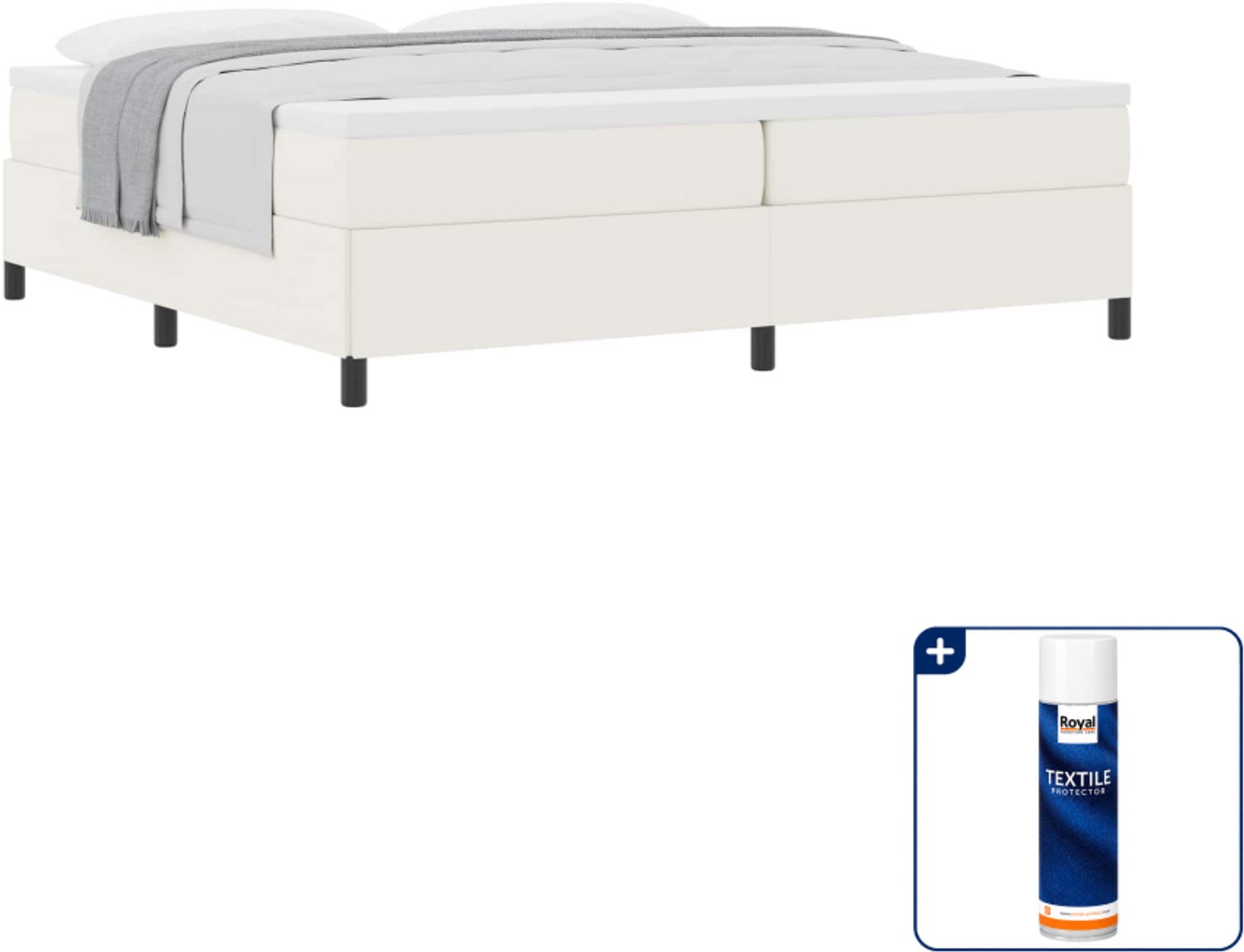 vidaXL Boxspringbed - 200 x 200 cm - crèmekleurig - Inclusief textielbeschermer 500 ml