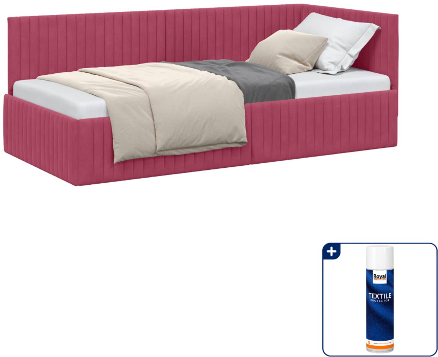 vidaXL hoekbedframe - 90 x 190 cm - fluweel - wijnrood - Inclusief textielbeschermer 500 ml