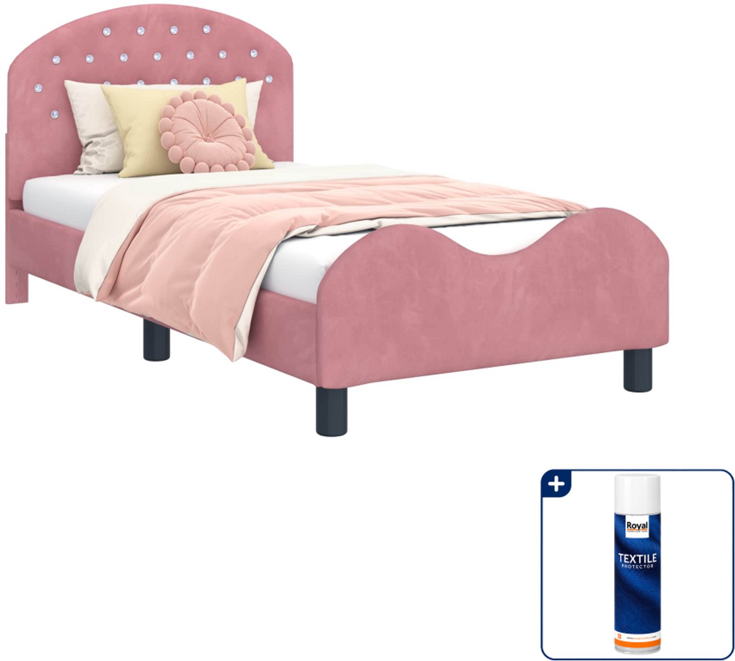 vidaXL kinderbedframe - 80 x 160 cm - fluweel - roze - Inclusief textielbeschermer 500 ml