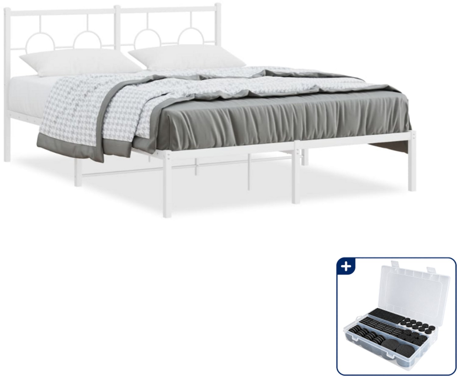 vidaXL bedframe - 135 x 190 cm - metaal - wit - Inclusief antikrasvilt 177-delig