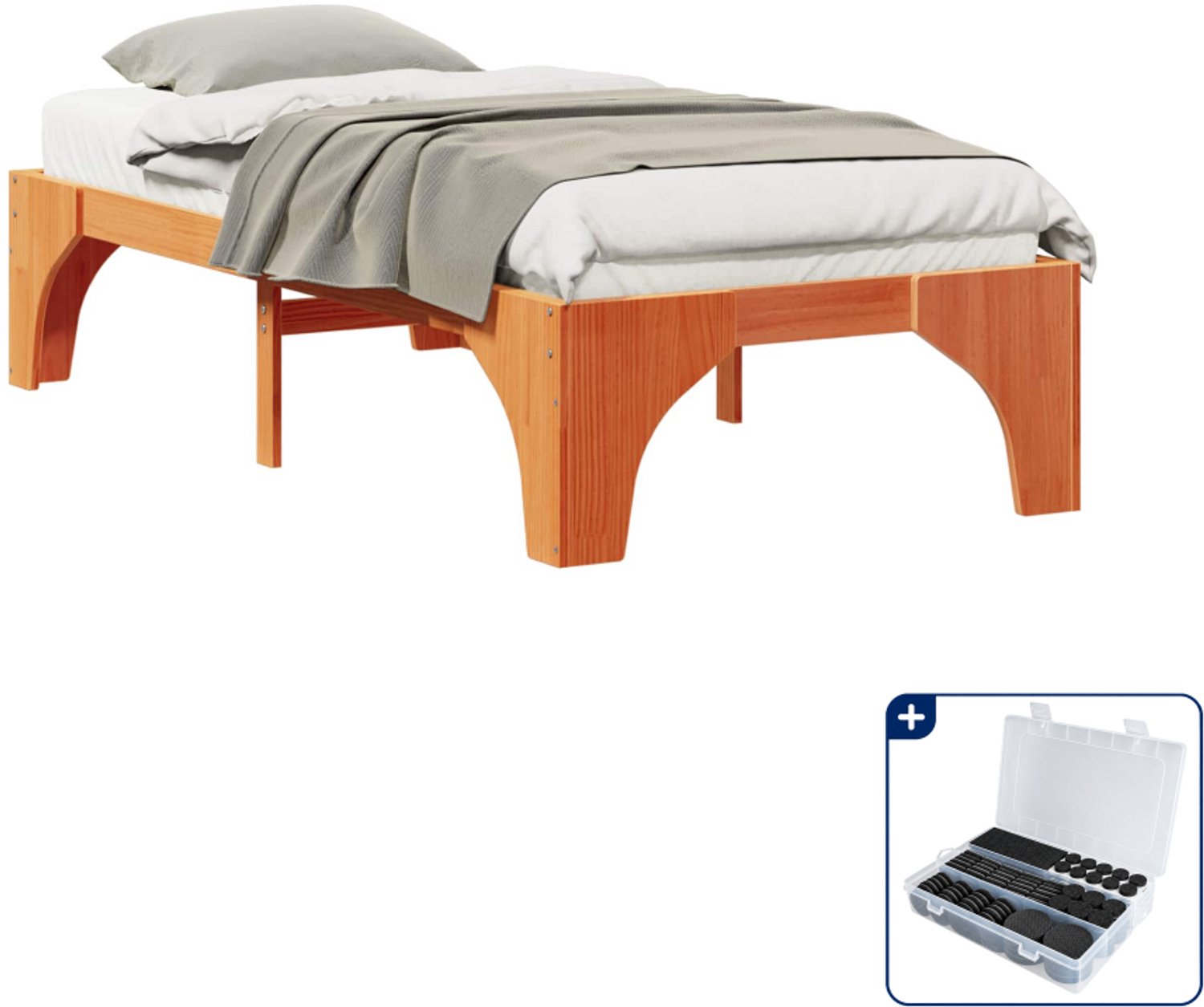 vidaXL bedframe - 80 x 200 cm - massief grenenhout - bruin - Inclusief antikrasvilt 177-delig