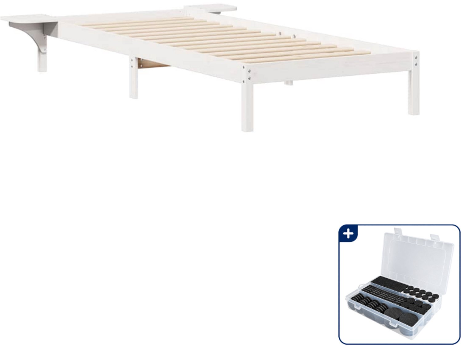 vidaXL bedframe met zijtafels - 100 x 210 cm - wit - Inclusief antikrasvilt 177-delig