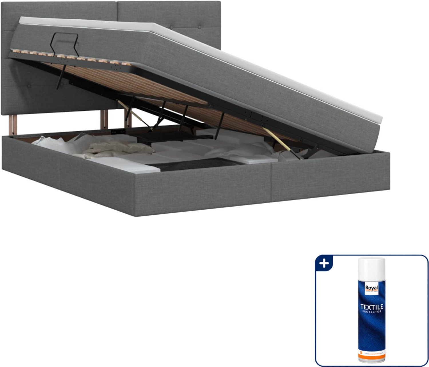 vidaXL opbergbed met matras - small double - 140 x 200 cm - grijs - Inclusief textielbeschermer 500 ml Donker Grijn