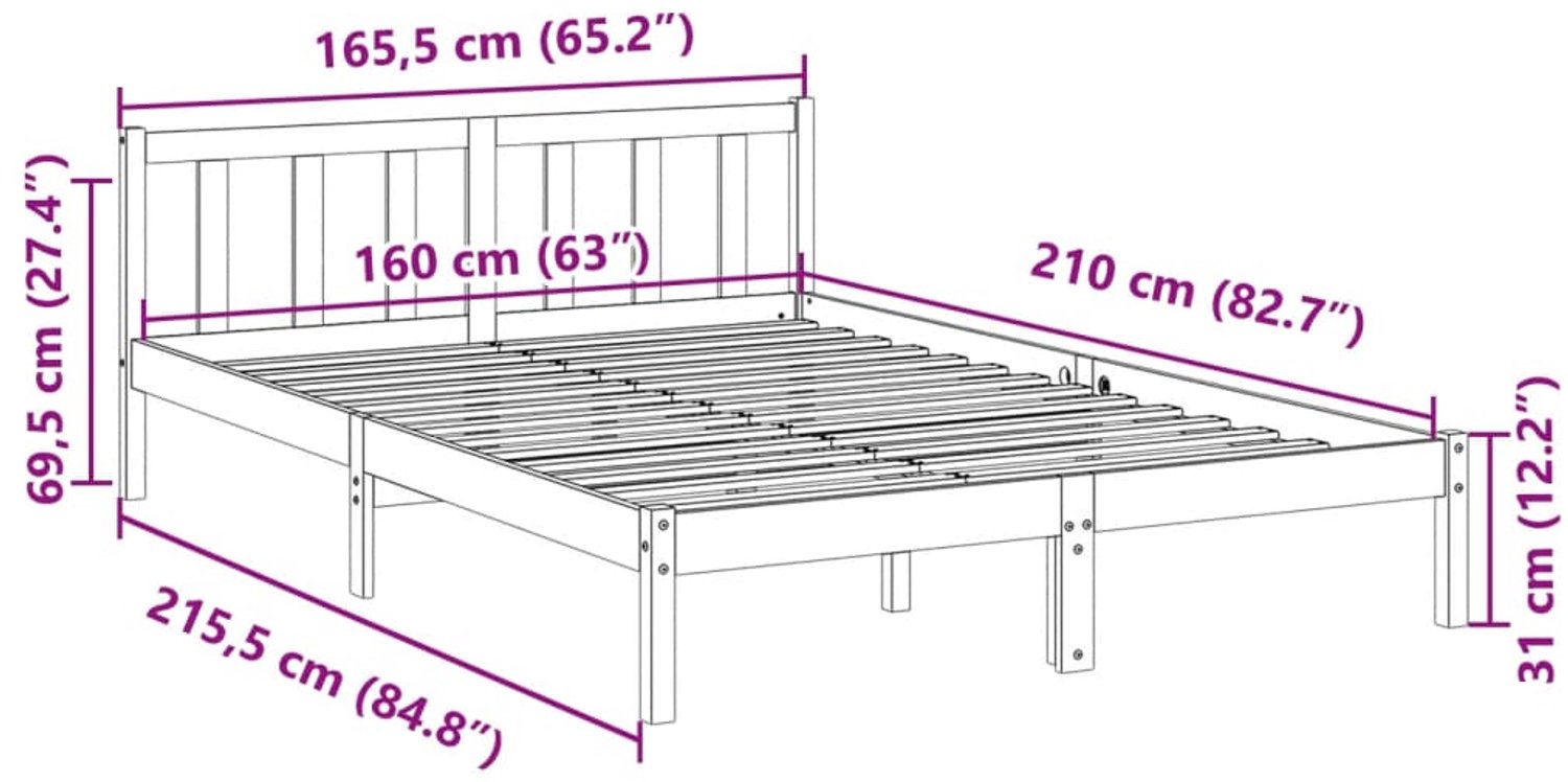 vidaXL Bedframe - Queensize - 160 x 210 cm - wit - Inclusief antikrasvilt 177-delig