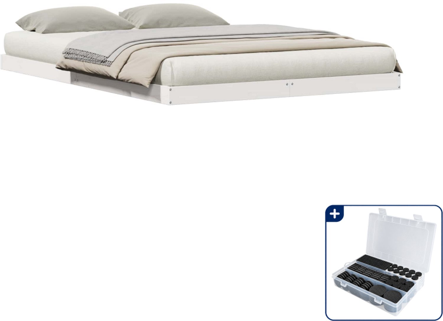 vidaXL vloerbedframe - Small double 140 x 220 cm - wit - Inclusief antikrasvilt 177-delig