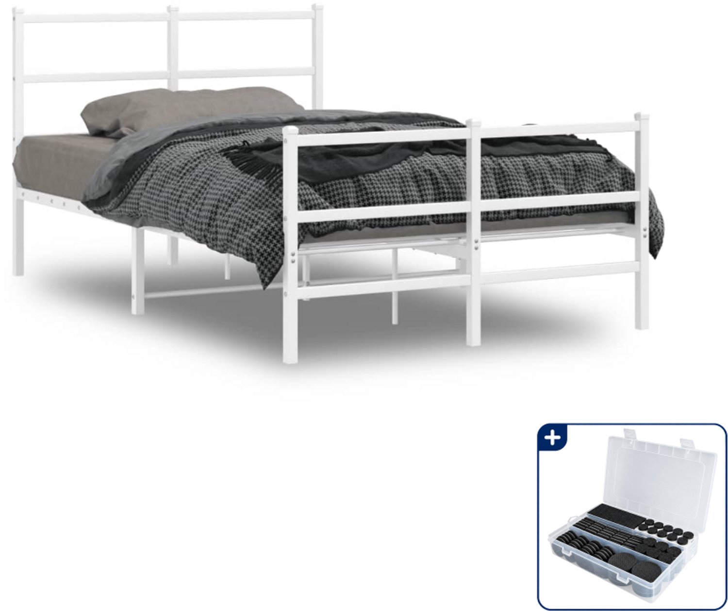 vidaXL Bedframe - 120 x 190 cm - metaal - wit - Inclusief antikrasvilt 177-delig