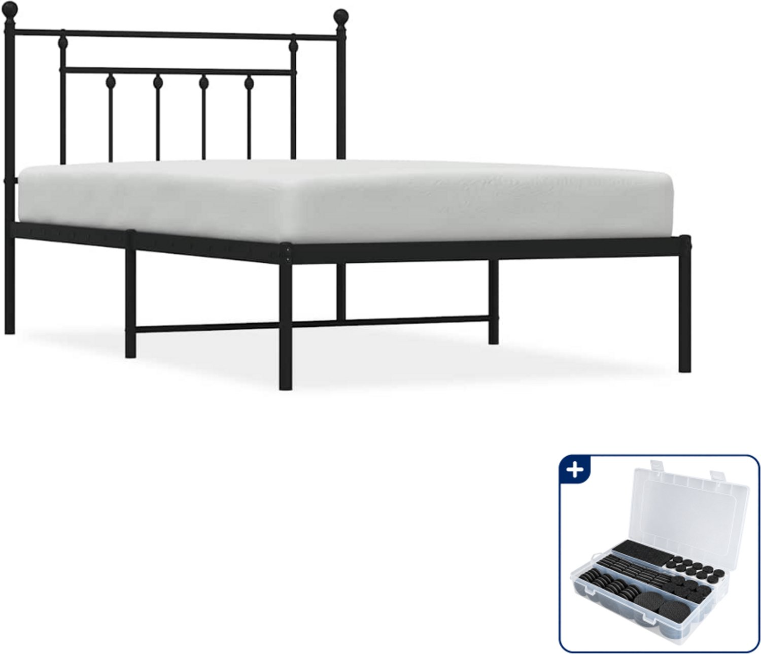 vidaXL bedframe met hoofdbord - 100 x 200 cm - staal - zwart - Inclusief antikrasvilt 177-delig
