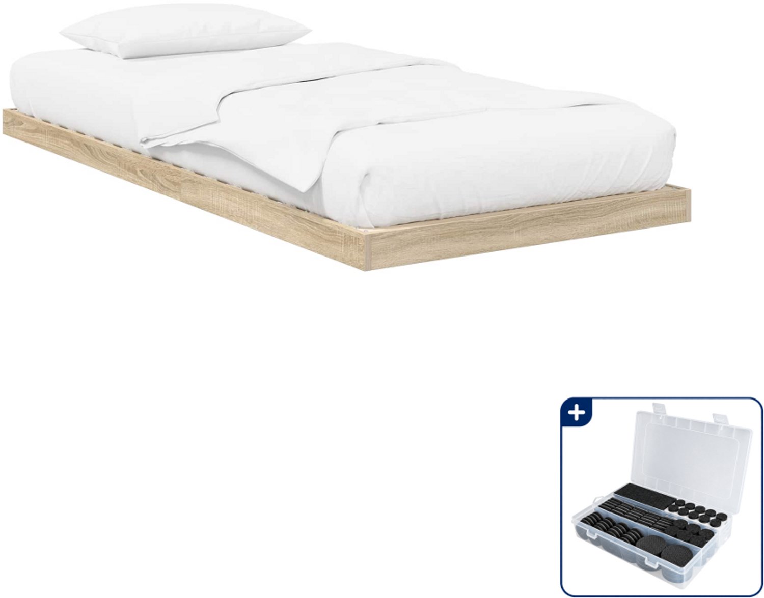 vidaXL vloerbedframe - 75 x 190 cm - bewerkt hout - sonoma - Inclusief antikrasvilt 177-delig Bruin