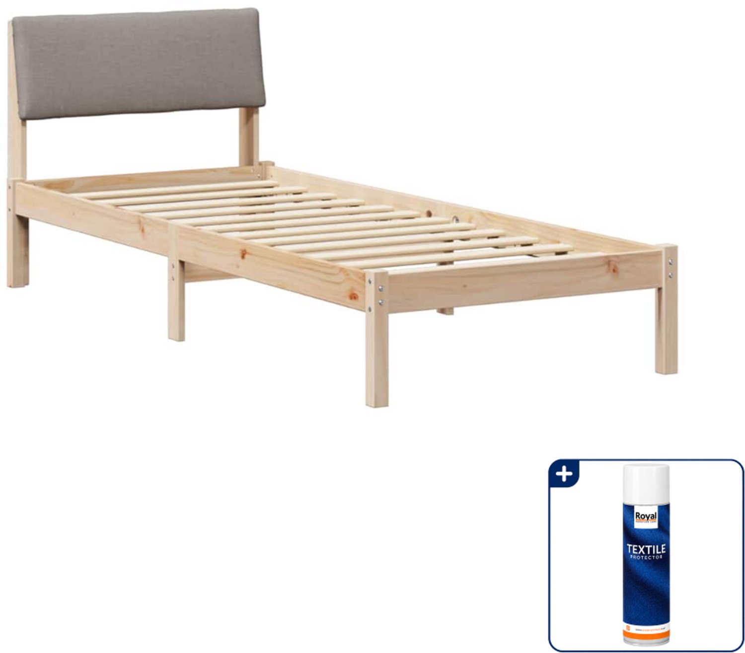 vidaXL bedframe - 80 x 200 cm - massief grenenhout - bruin en taupe - Inclusief textielbeschermer 500 ml