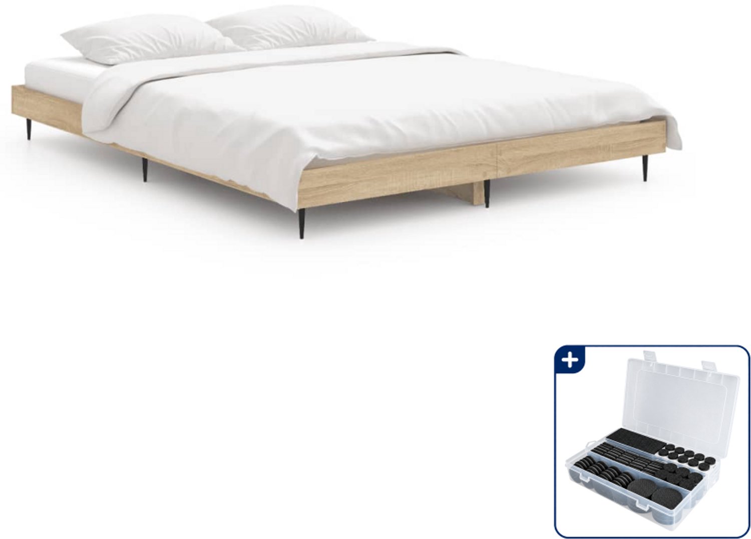 vidaXL bedframe - 140 x 190 cm - bewerkt hout - sonoma eiken - Inclusief antikrasvilt 177-delig Bruin