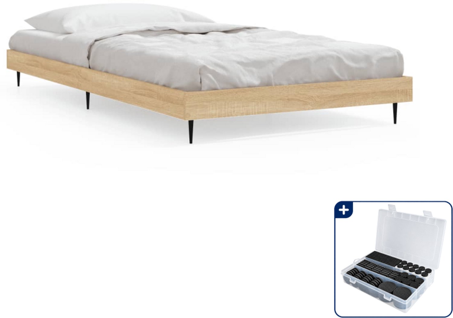vidaXL bedframe - 90 x 190 cm - sonoma eiken - Inclusief antikrasvilt 177-delig Bruin