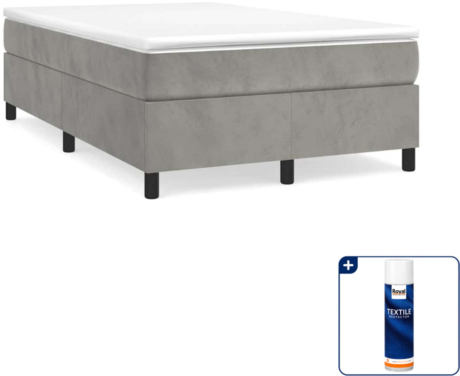 vidaXL boxspring bed - 120 x 200 cm - fluweel - lichtgrijs - Inclusief textielbeschermer 500 ml Roze