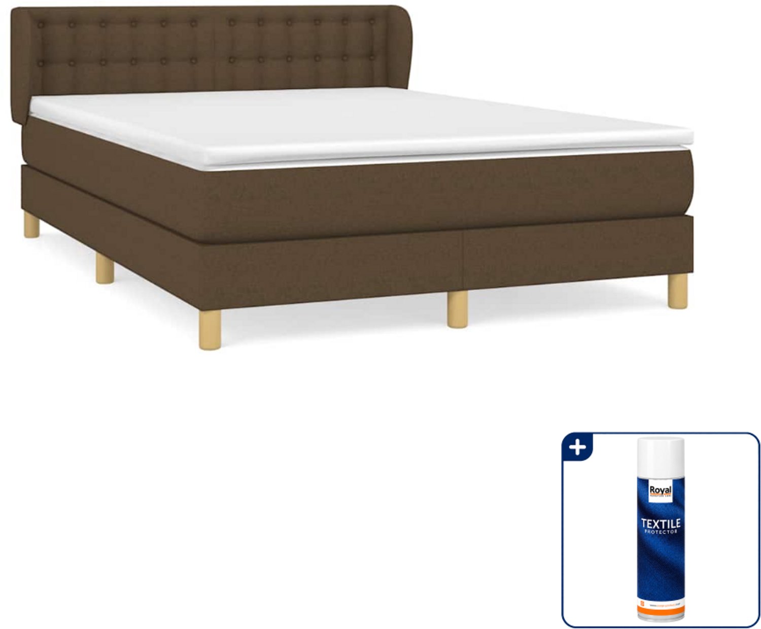 vidaXL boxspring met matras 140 x 190 cm - donkerbruin - Inclusief textielbeschermer 500 ml