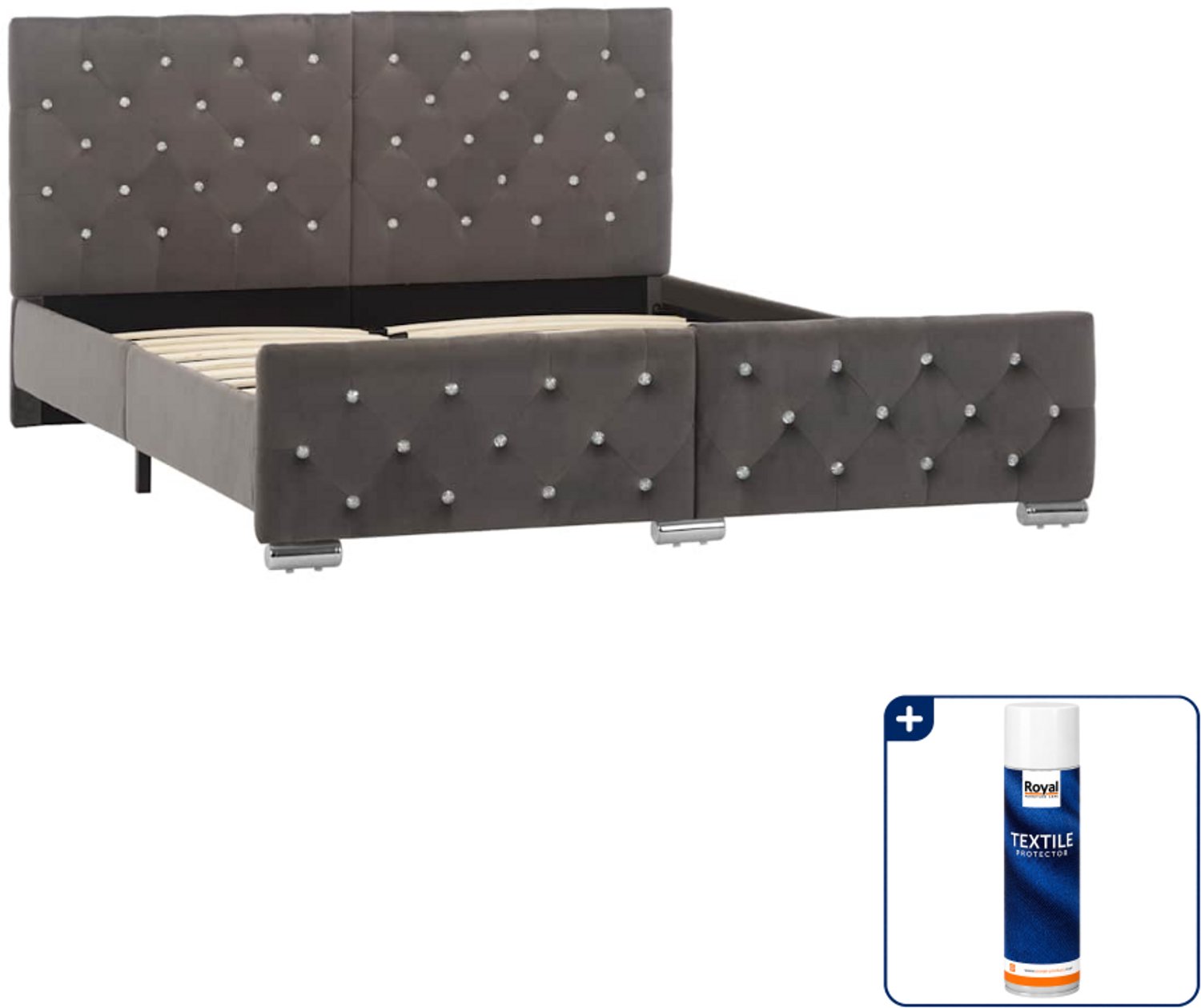 vidaXL bedframe Small double - 140 x 200 cm - fluweel - grijs - Inclusief textielbeschermer 500 ml Zwart