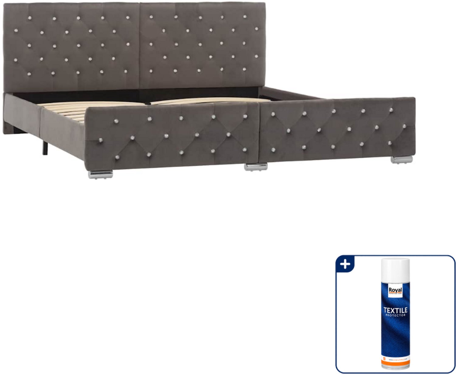vidaXL Bedframe - Kingsize - 180 x 200 cm - fluweel - grijs - Inclusief textielbeschermer 500 ml