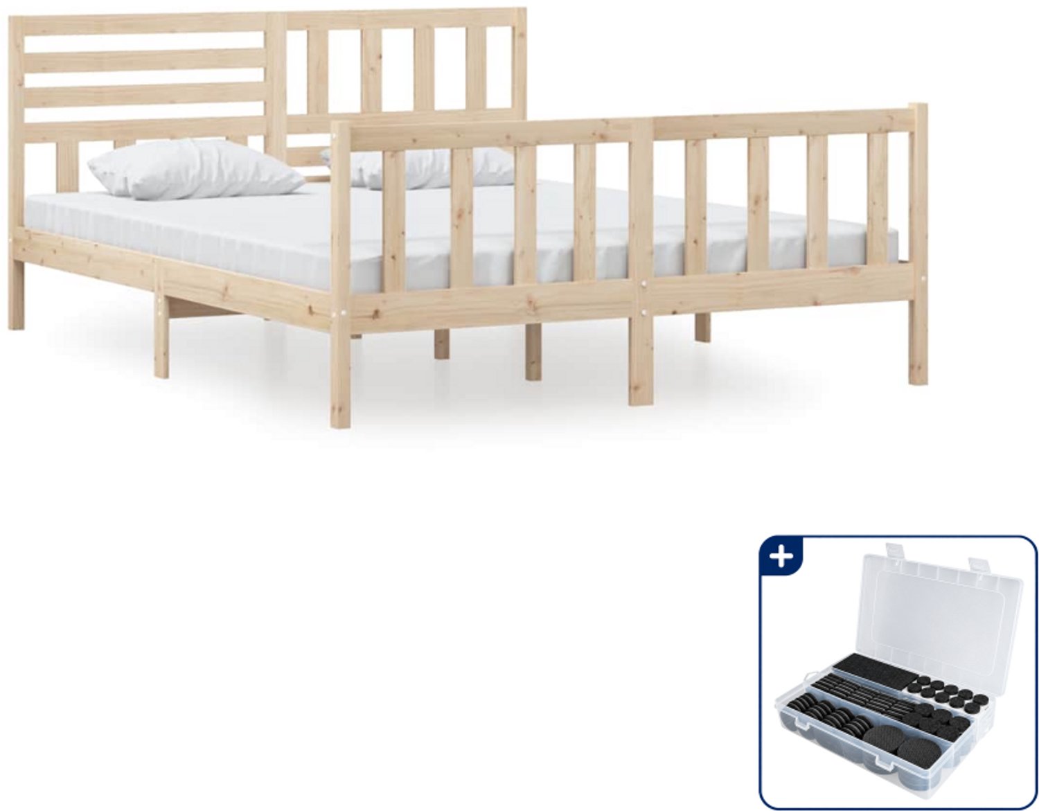 vidaXL bedframe Queensize - 160 x 200 cm - massief grenenhout - Inclusief antikrasvilt 177-delig Bruin