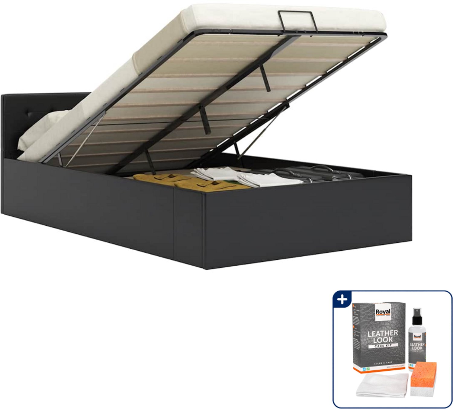 vidaXL bedframe - 120 x 200 cm - kunstleer - zwart - Inclusief onderhoudsset voor kunstleer 150 ml