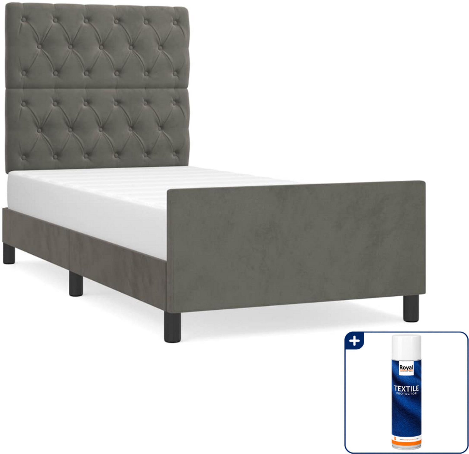 vidaXL bedframe - 80 x 200 cm - fluweel - donkergrijs - Inclusief textielbeschermer 500 ml