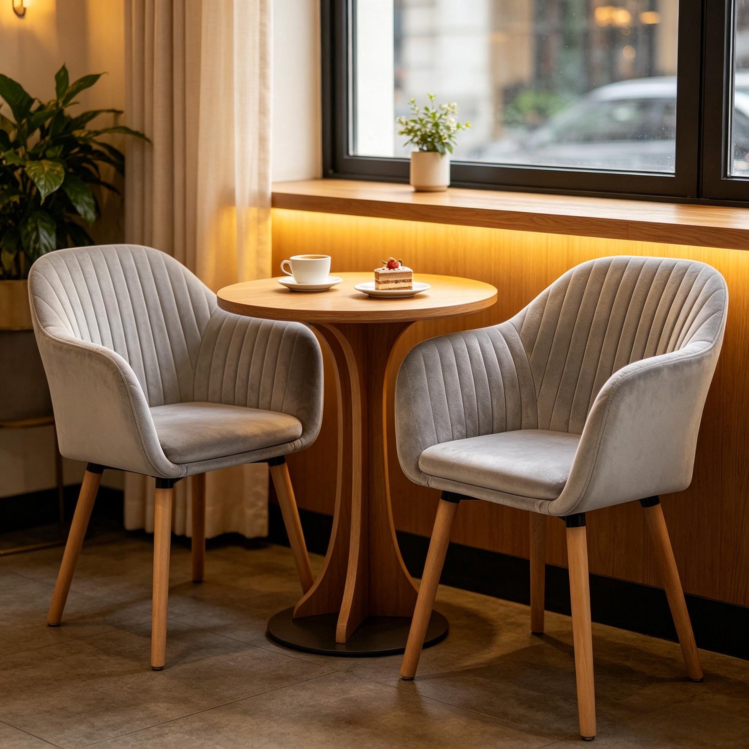 MODFU Eetkamerstoelen Set Van 2 - Met Armleuningen - Scandinavisch - Fluweel En Hout - Lichtgrijs