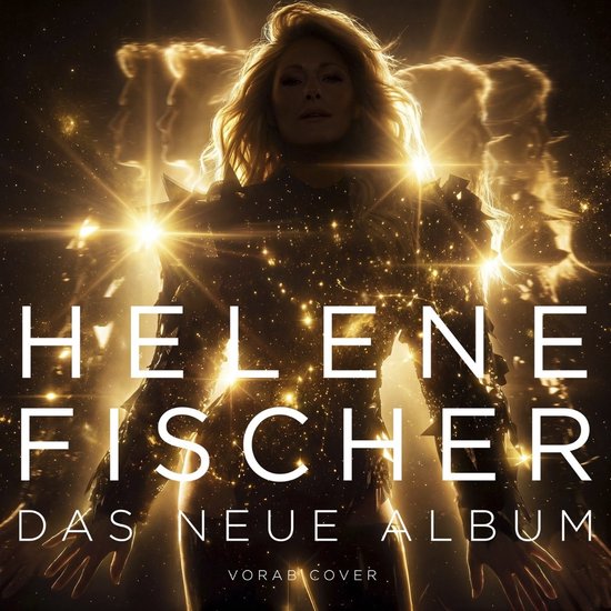 Helene Fischer in een glinsterend zwart kostuum tegen een gouden achtergrond met de tekst: HELENE FISCHER DAS NEUE ALBUM.