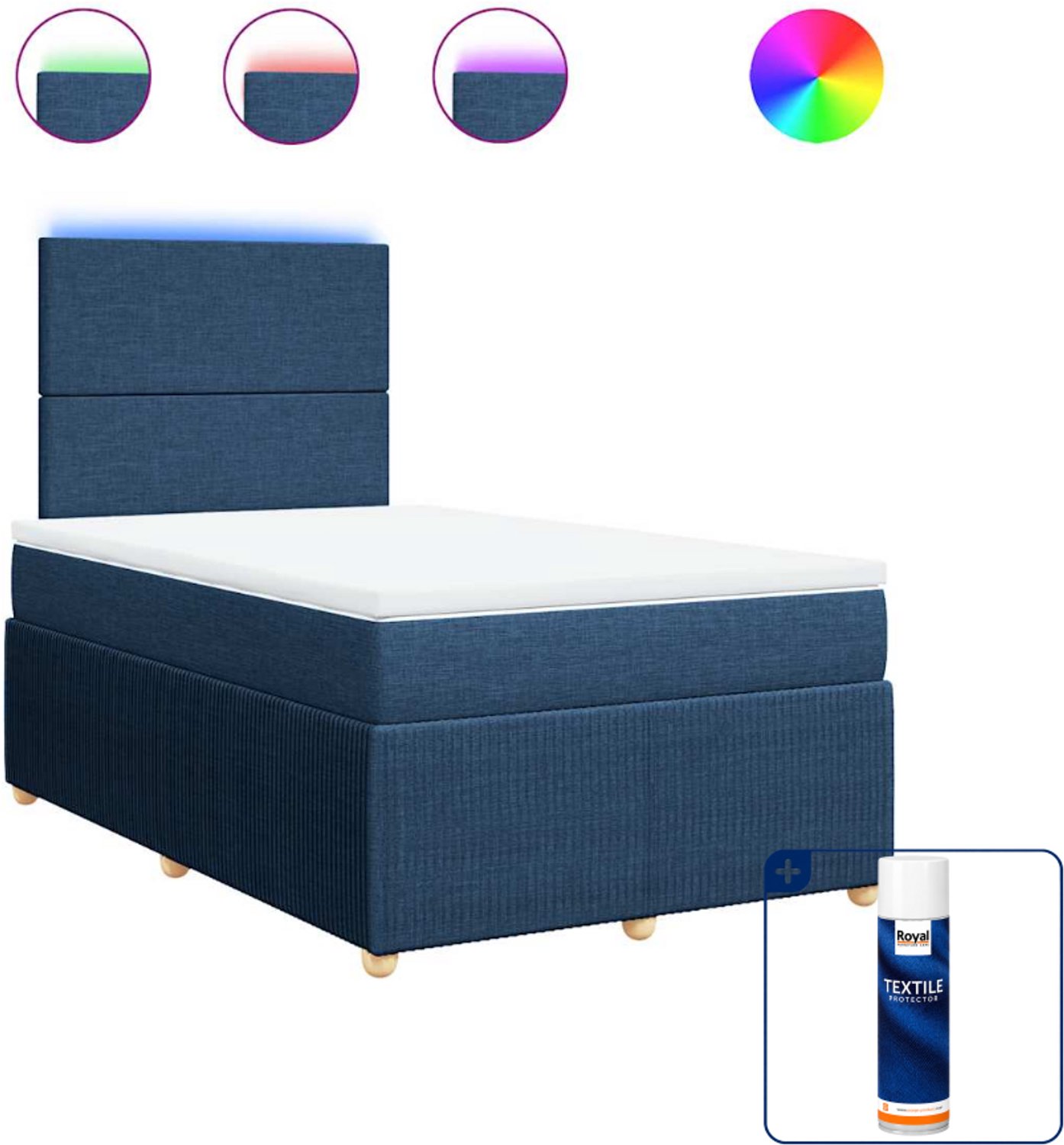 vidaXL boxspring - 120 x 200 cm - stof - blauw - Inclusief textielbeschermer 500 ml