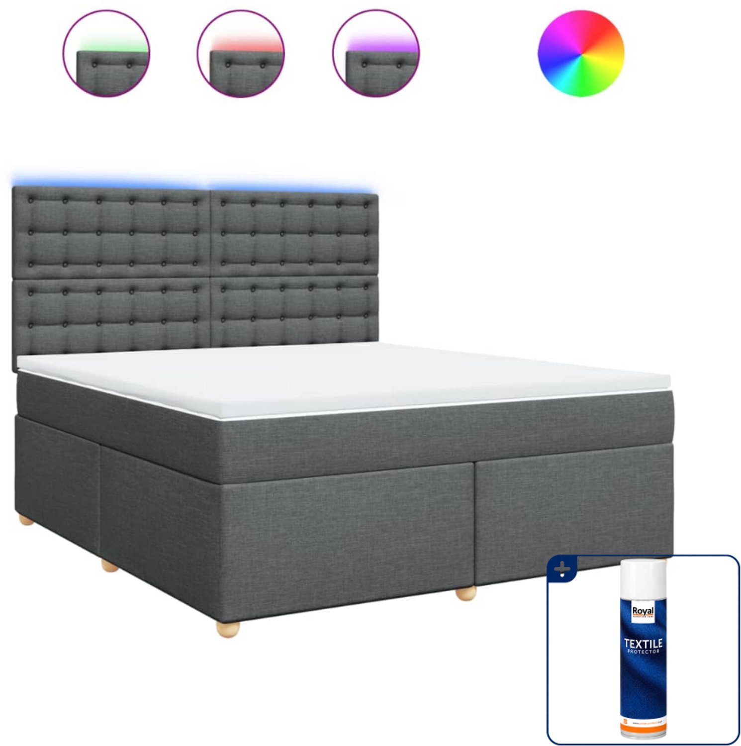 vidaXL Kingsize boxspring met matras - 180 x 200 cm - donkergrijs - Inclusief textielbeschermer 500 ml
